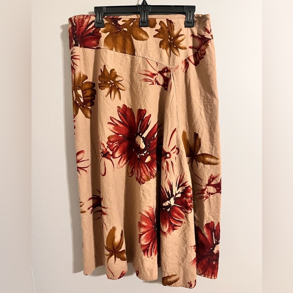 Cato Beige and Red Floral A-Line Skirt